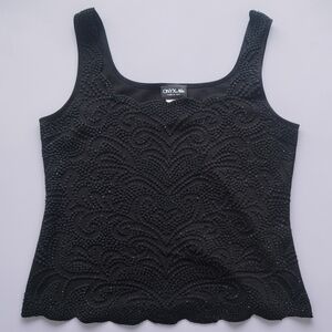 Vintage 90's Onyx Nite Shimmering Black Embellished Sleeveless Scalloped Top